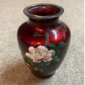 Rare Antique Vintage Red Floral Vase from Japan